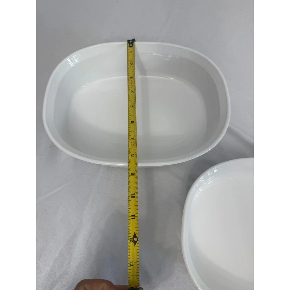 CorningWare French White Oval Casserole Baking Dish Set of 2 Fluted Stoneware